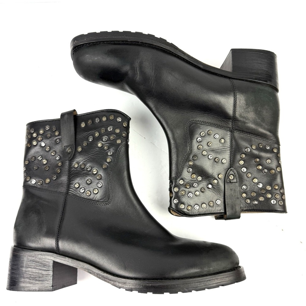 Free People Harmony Bootie 10 Black Studded Leather‎ Pull On Chunky Ankle Boot